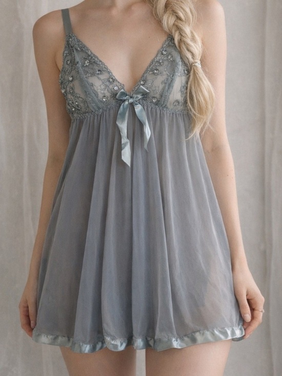 Victoria's Secret Other - Vintage Victoria's Secret Sheer Lace Babydoll Nightdress in Slate Gray NWOT M/L